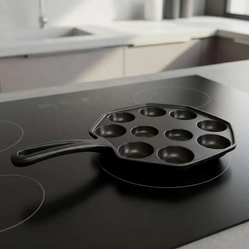 Ferric Cast Iron 12 Compartment Takoyaki/Paniyaram Pan Dia30X19X2.5Cm -Black Pan Home