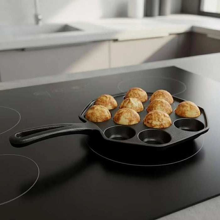 Ferric Cast Iron 12 Compartment Takoyaki/Paniyaram Pan Dia30X19X2.5Cm -Black Pan Home