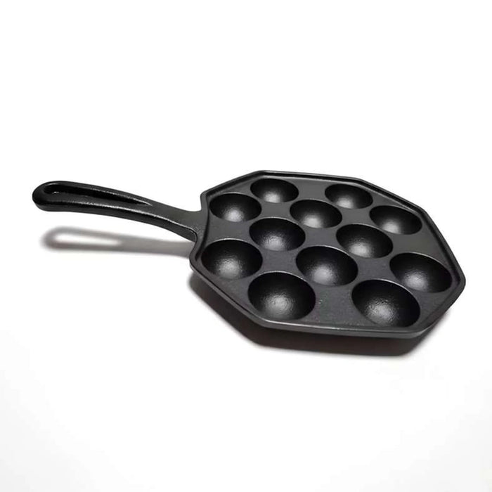 Ferric Cast Iron 12 Compartment Takoyaki/Paniyaram Pan Dia30X19X2.5Cm -Black Pan Home