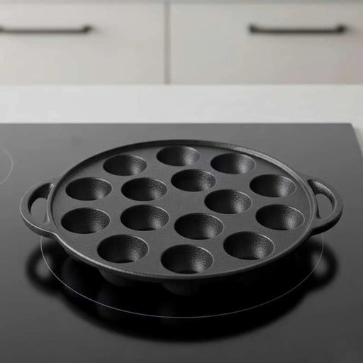 Ferric Cast Iron 15 Compartment Takoyaki/Paniyaram Pan Dia23X2.6Cm -Black Pan Home