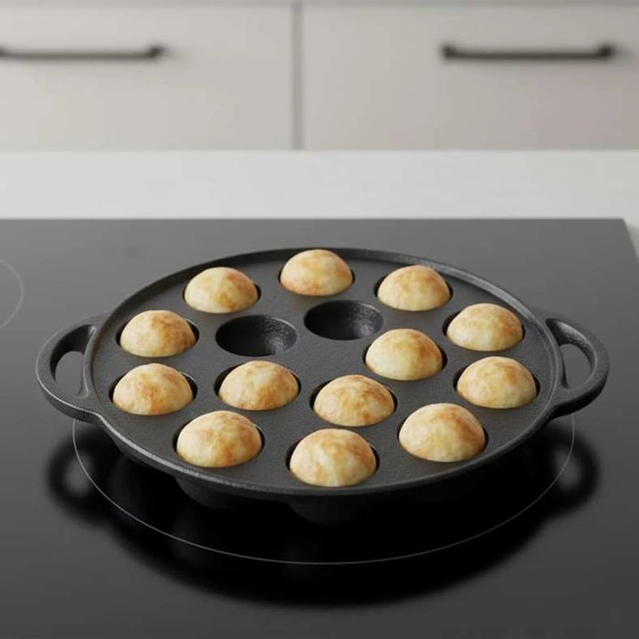 Ferric Cast Iron 15 Compartment Takoyaki/Paniyaram Pan Dia23X2.6Cm -Black Pan Home