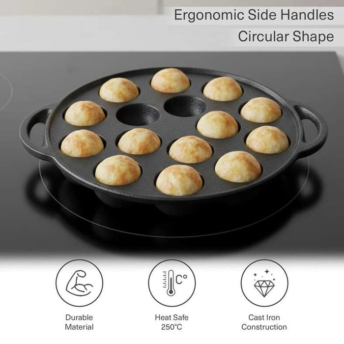 Ferric Cast Iron 15 Compartment Takoyaki/Paniyaram Pan Dia23X2.6Cm -Black Pan Home