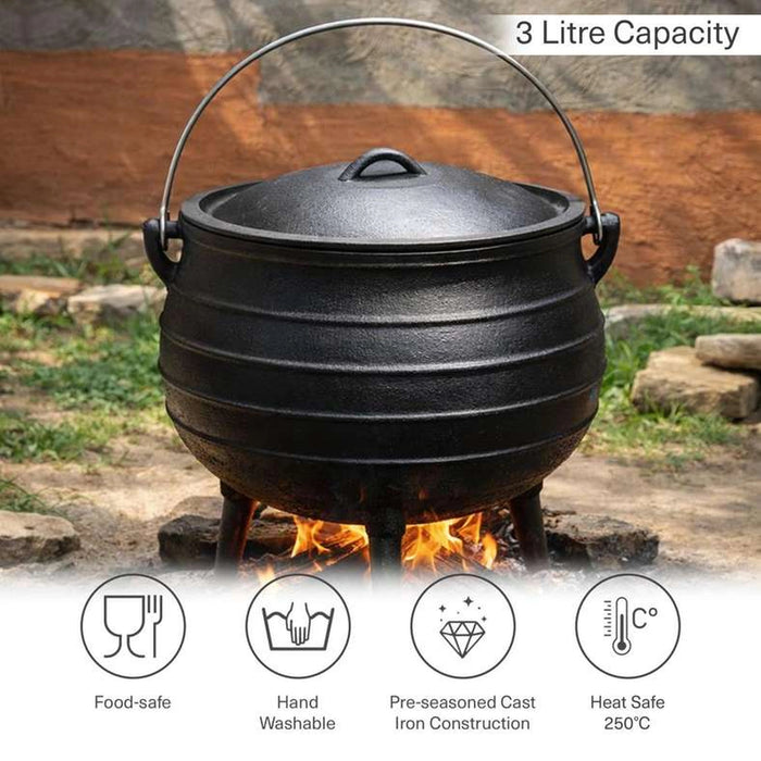Ferric Cast Iron Cauldron Pot 3L -Black