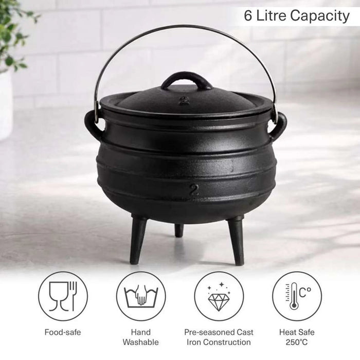 Ferric Cast Iron Cauldron Pot 6L -Black