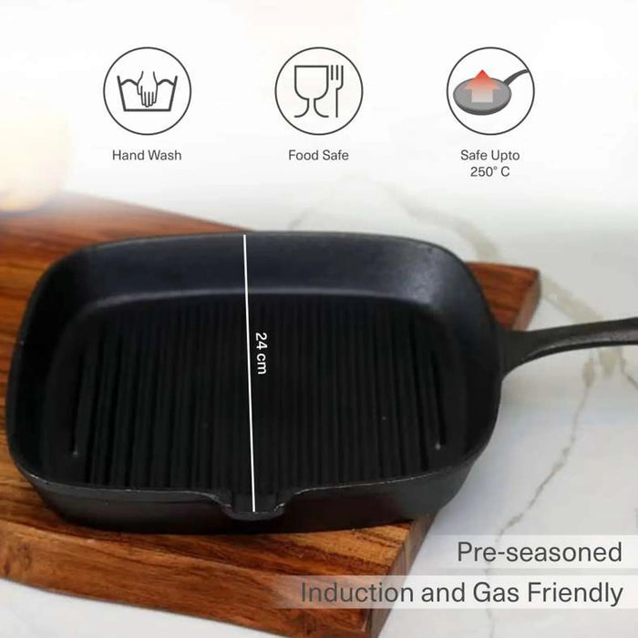 Ferric Cast Iron Grill Pan Black 24Cm Pan Home