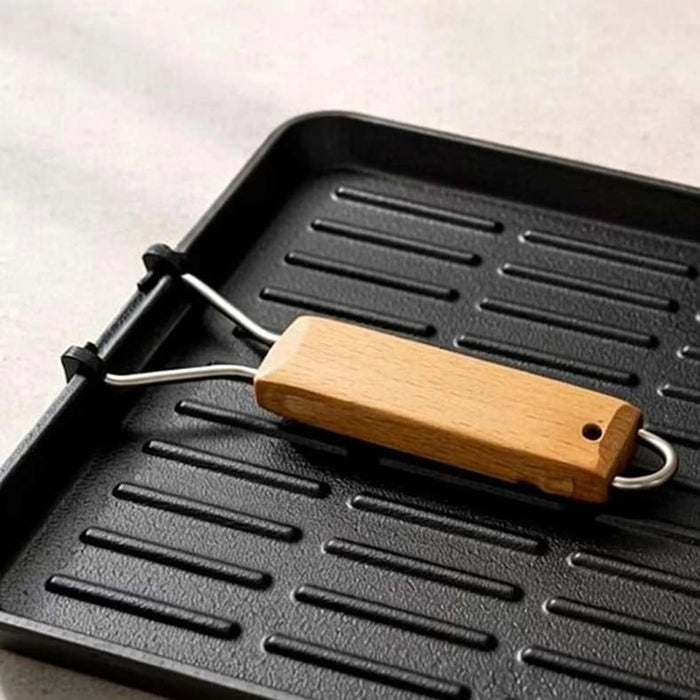 Ferric Cast Iron Grill Pan With Foldable Handle 24X24Cm -Black Pan Home