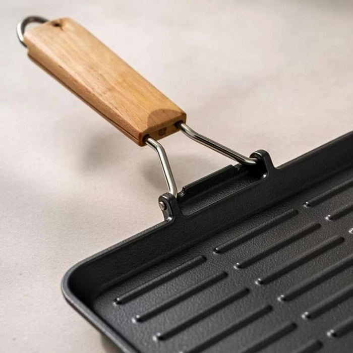 Ferric Cast Iron Grill Pan With Foldable Handle 24X24Cm -Black Pan Home