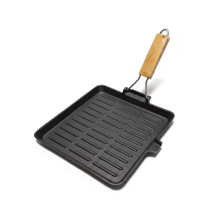 Ferric Cast Iron Grill Pan With Foldable Handle 24X24Cm -Black Pan Home