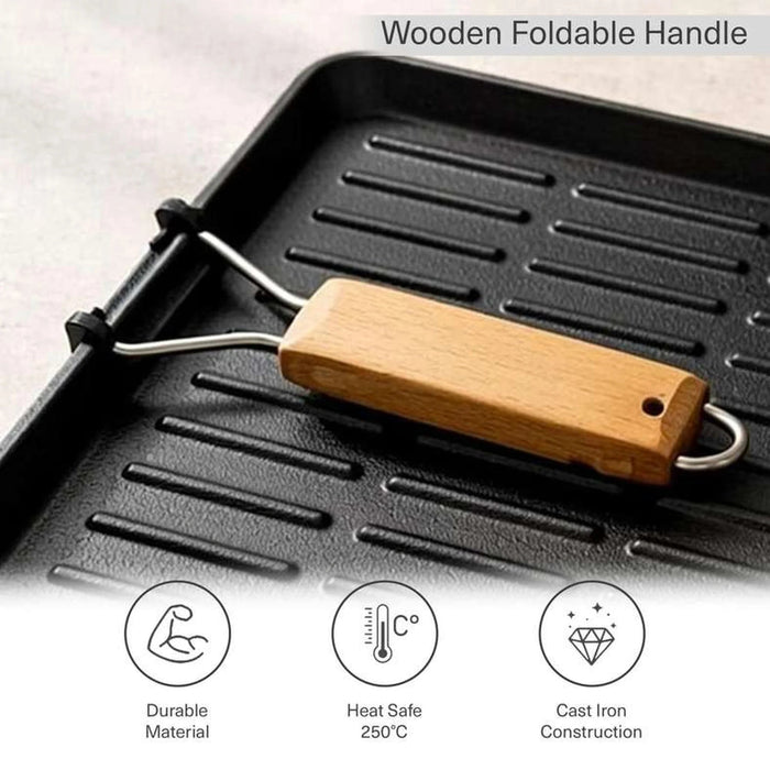 Ferric Cast Iron Grill Pan With Foldable Handle 24X24Cm -Black Pan Home