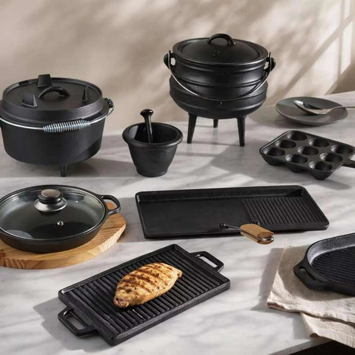 Ferric Cast Iron Grill Pan With Foldable Handle 38X28Cm -Black Pan Home