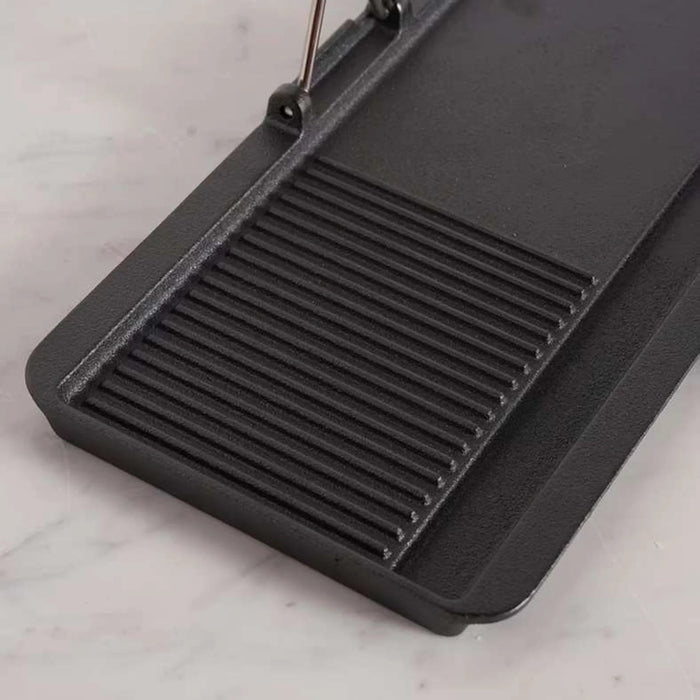 Ferric Cast Iron Grill Pan With Foldable Handle 38X28Cm -Black Pan Home