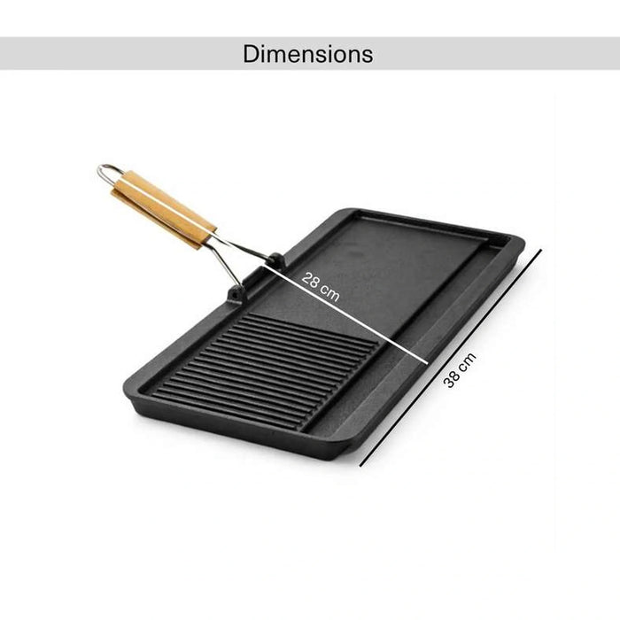Ferric Cast Iron Grill Pan With Foldable Handle 38X28Cm -Black Pan Home