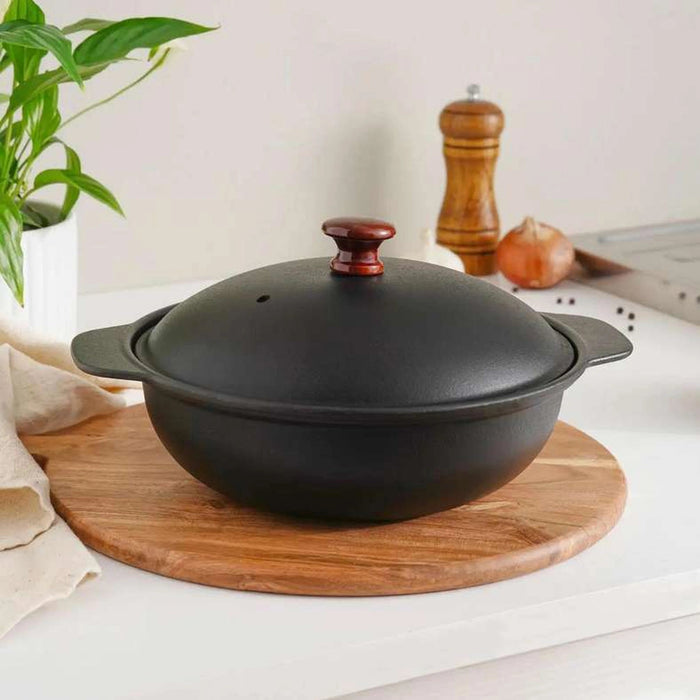 Ferric Cast Iron Kadai W/Lid Black Pan Home