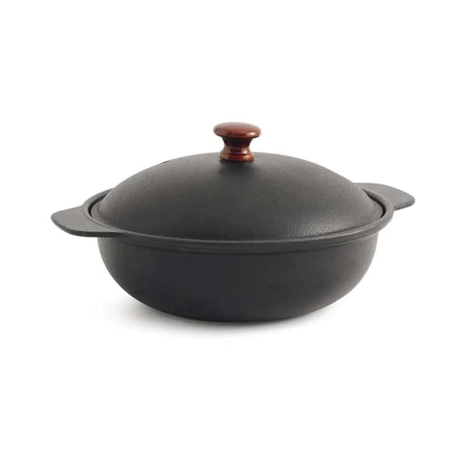 Ferric Cast Iron Kadai W/Lid Black Pan Home