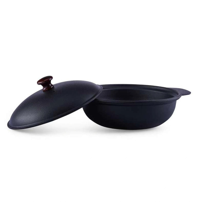 Ferric Cast Iron Kadai W/Lid Black Pan Home