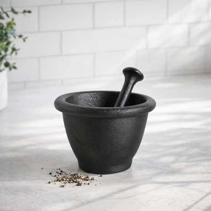 Ferric Cast Iron Mortar And Pestle Dia12.5X6Cm -Black