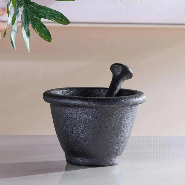 Ferric Cast Iron Mortar And Pestle Dia12.5X6Cm -Black