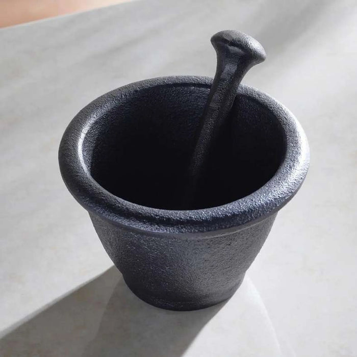 Ferric Cast Iron Mortar And Pestle Dia12.5X6Cm -Black