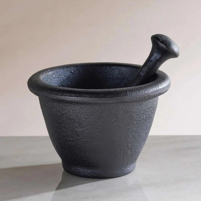 Ferric Cast Iron Mortar And Pestle Dia12.5X6Cm -Black