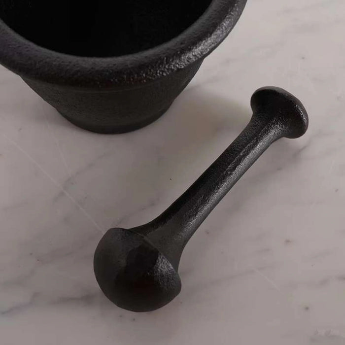 Ferric Cast Iron Mortar And Pestle Dia12.5X6Cm -Black