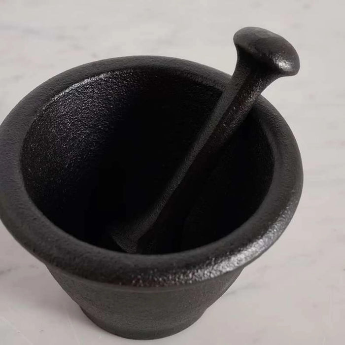Ferric Cast Iron Mortar And Pestle Dia12.5X6Cm -Black