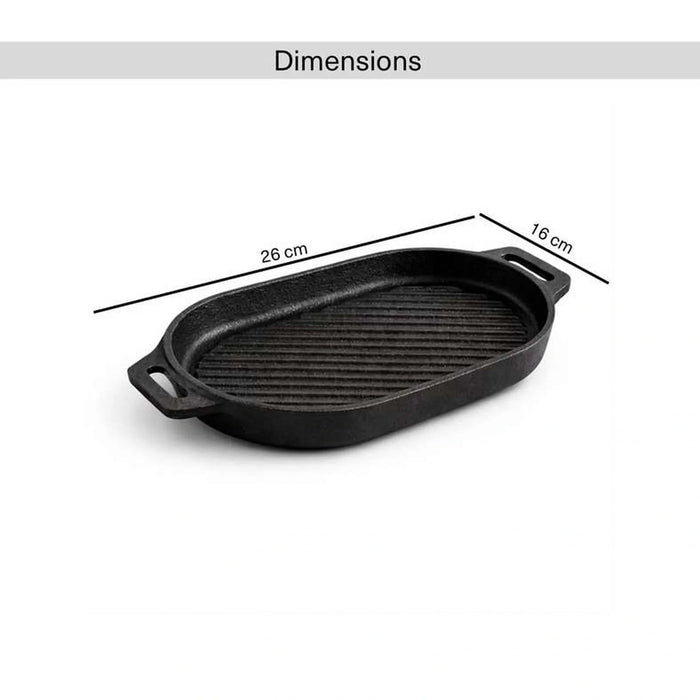 Ferric Cast Iron Oval Grill Plate 26X16Cm -Black Pan Home