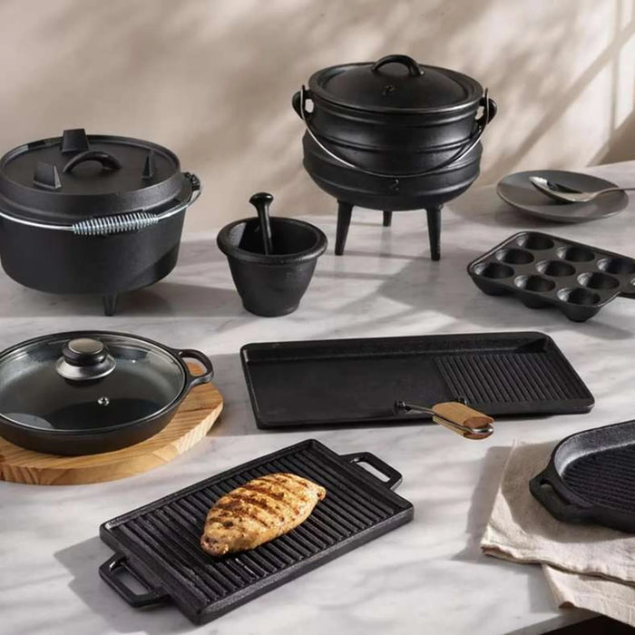 Ferric Cast Iron Pot With Wooden Tray Dia22Cm -Black