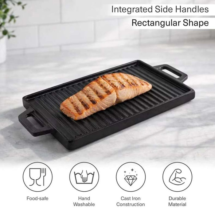 Ferric Cast Iron Rectangular Grill Plate 26X16Cm -Black Pan Home