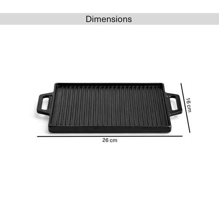 Ferric Cast Iron Rectangular Grill Plate 26X16Cm -Black Pan Home