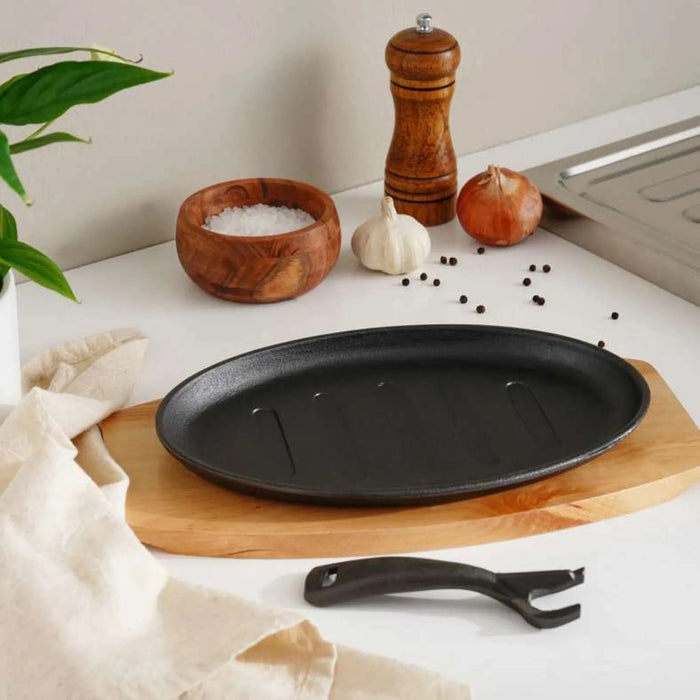 Ferric Cast Iron Sizzler W/Tray Black 32Cm