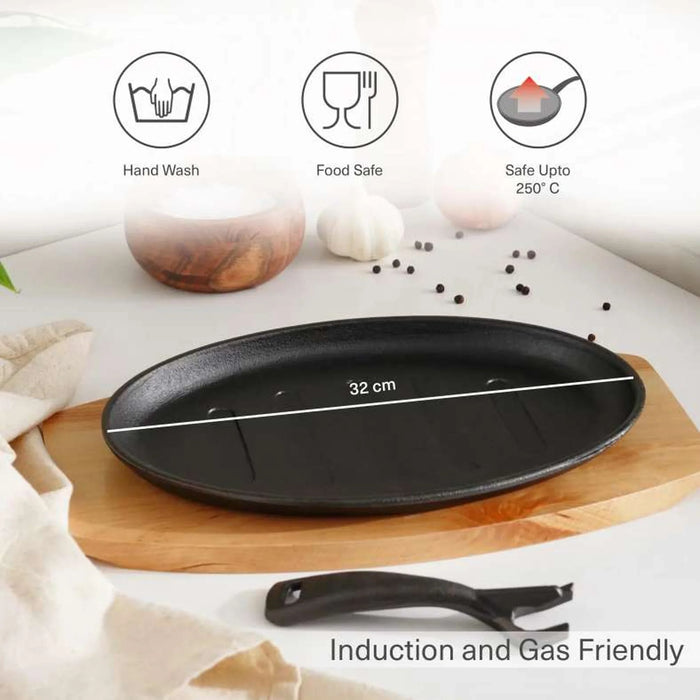 Ferric Cast Iron Sizzler W/Tray Black 32Cm