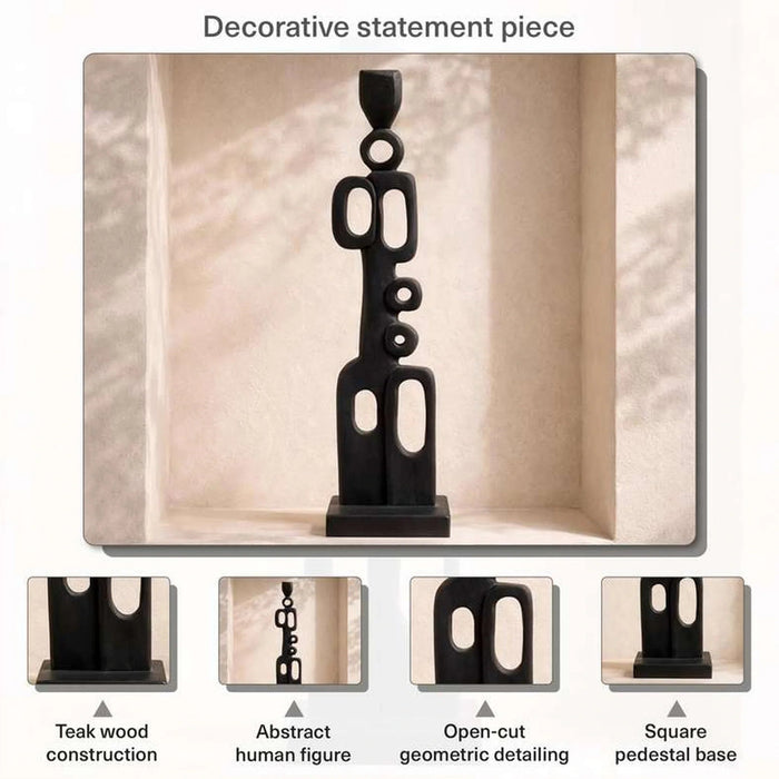 Fio Teakwood Abstract Decor Accent 10X10X41Cm - Black Pan Home