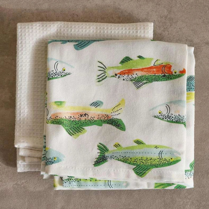 Fishprint 2Piece Cotton Kitchen Towel Set 50X70Cm - Green