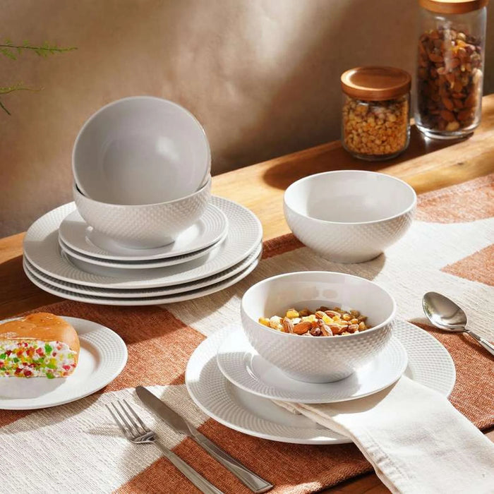 Flecked 12-Piece Porcelain Dinner Set -White