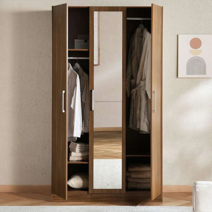 Flexo 3 Door Wardrobe With Mirror - Almond