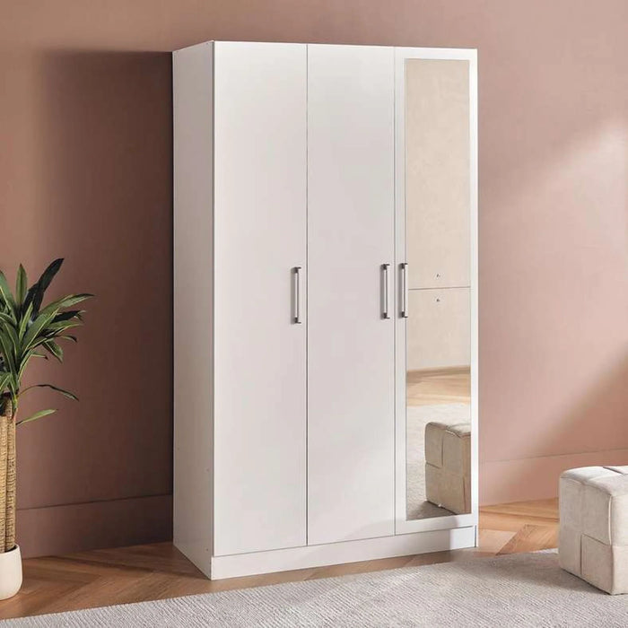 Flexo 3 Door Wardrobe With Mirror - White