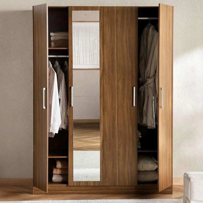 Flexo 4 Door Wardrobe With Mirror -  Almond
