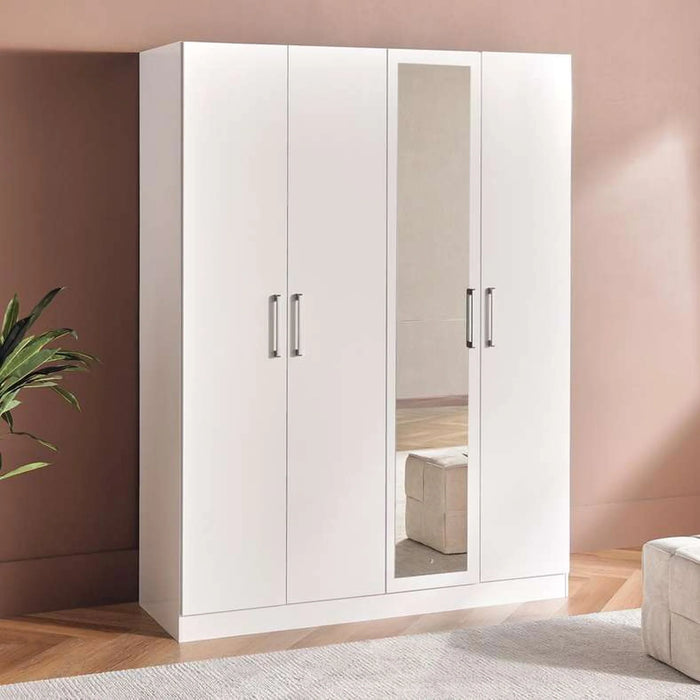 Flexo 4 Door Wardrobe With Mirror - White