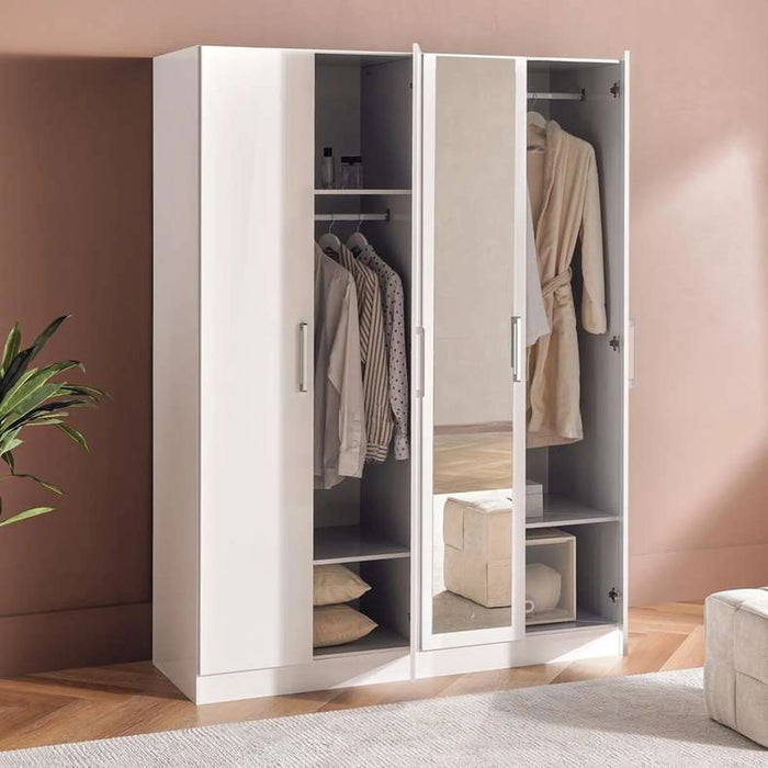 Flexo 4 Door Wardrobe With Mirror - White