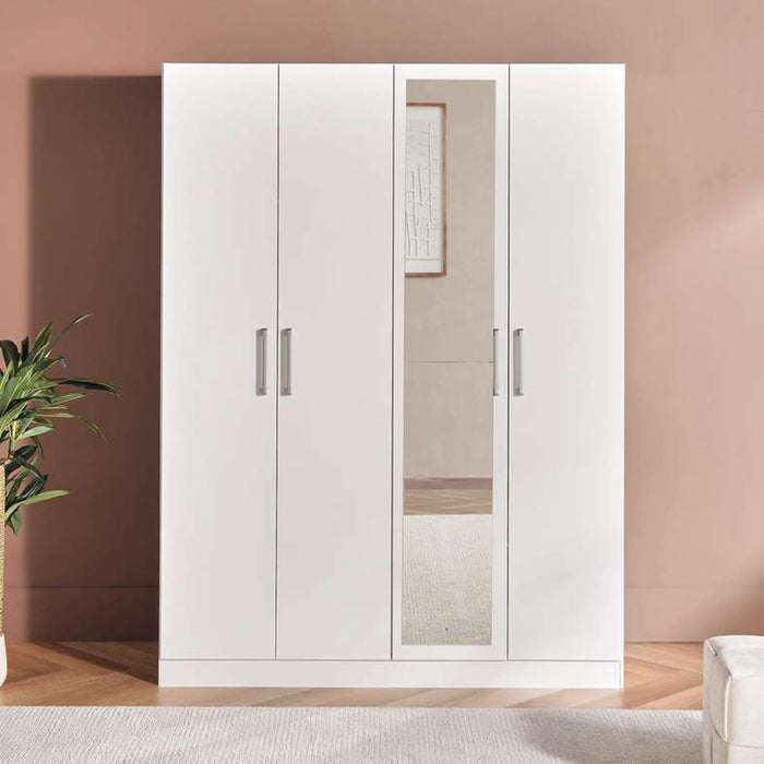 Flexo 4 Door Wardrobe With Mirror - White