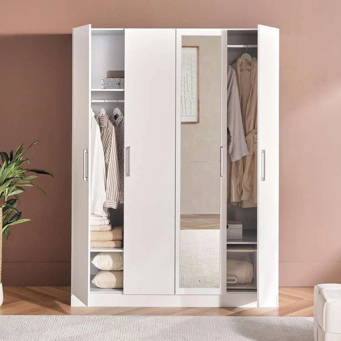 Flexo 4 Door Wardrobe With Mirror - White