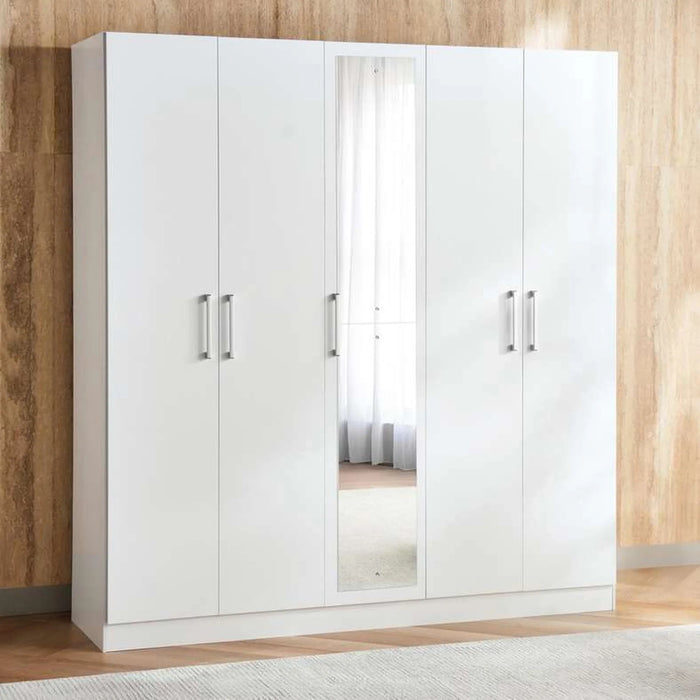 Flexo 5 Door Wardrobe With Mirror - White