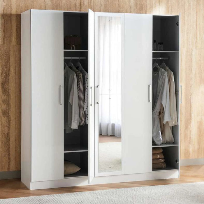 Flexo 5 Door Wardrobe With Mirror - White