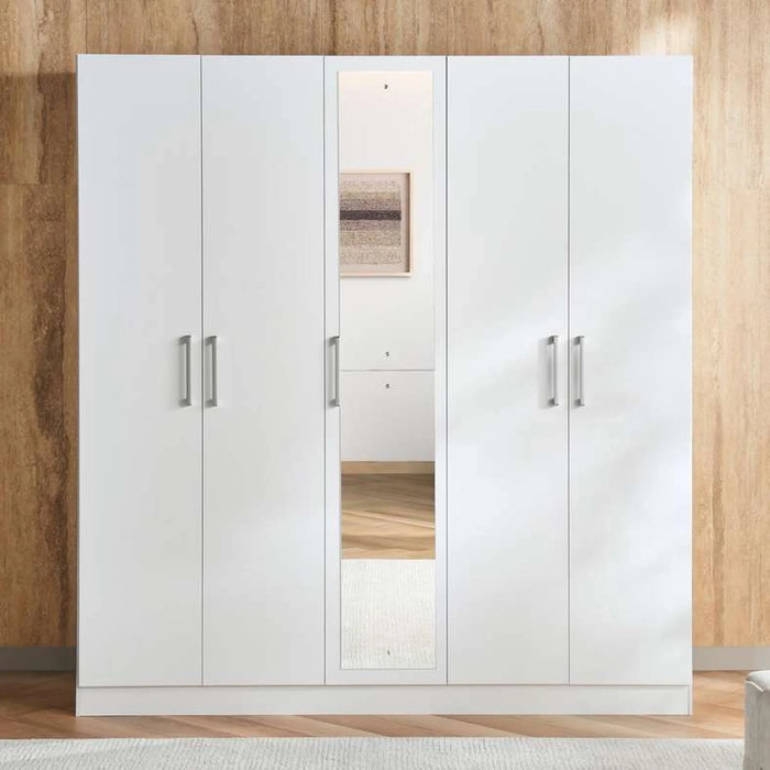 Flexo 5 Door Wardrobe With Mirror - White