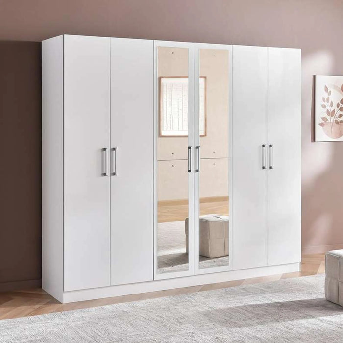 Flexo 6 Door Wardrobe With Mirror - White