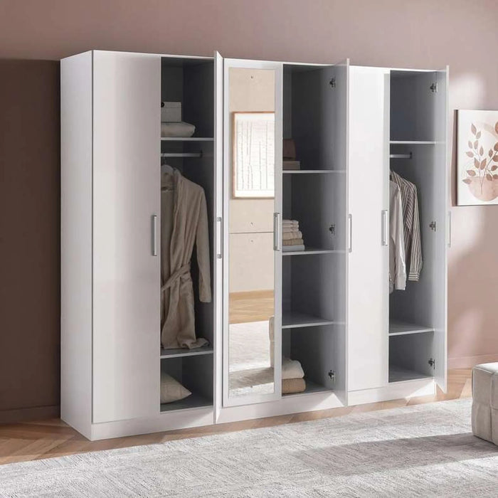 Flexo 6 Door Wardrobe With Mirror - White