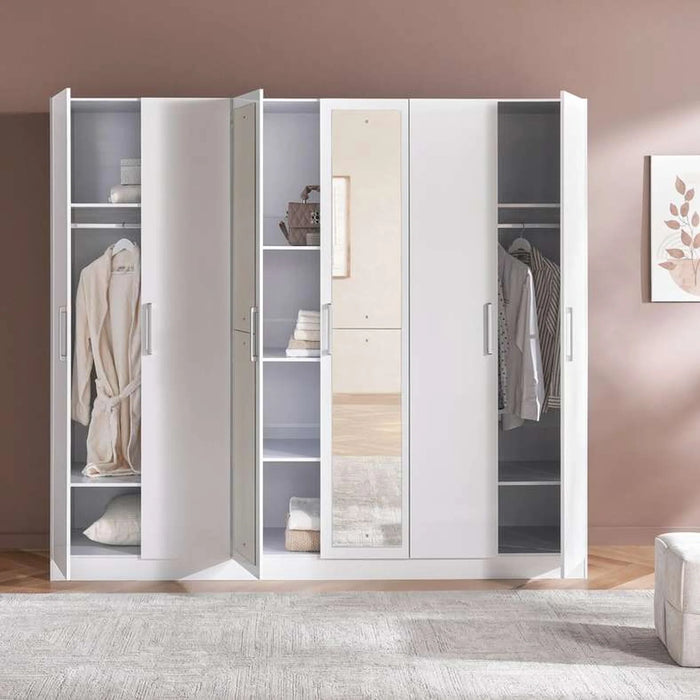 Flexo 6 Door Wardrobe With Mirror - White
