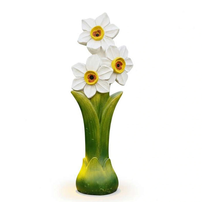 Flora Three Flowers Magnesia Planter With Solar 26X18X70Cm - White Pan Home