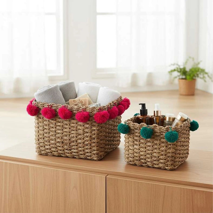 Florabelle 2Pc Handmade Basket Set 28X18X21Cm/ 24X14X18Cm -Natural /Multi Pan Home