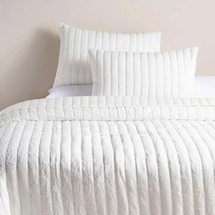 Floral Damask 3-Piece Garment Washed Cotton Matelasse Bedspread Set 220X240Cm - Bright Ivory Pan Home